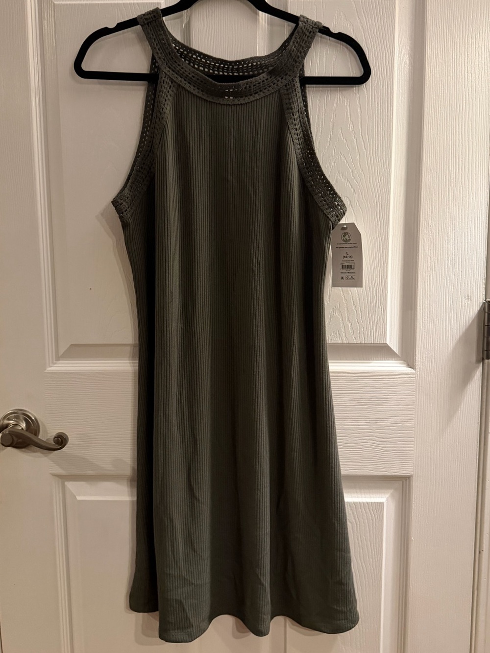 Time and Tru Olive Green Ribbed Tank Dress with Crochet Yoke
